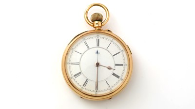 Lot 595 - An 18ct yellow gold cased open-faced pocket watch