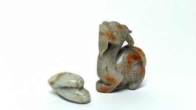 Lot 788 - Jade pebble carving of peaches, Jadeite carving Dragon