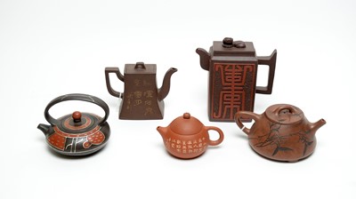 Lot 724 - Five Chinese stoneware teapots