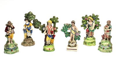 Lot 829 - Six Staffordshire pearlware figures