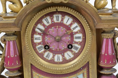 Lot 1256 - Japy Freres, A late 19th Century French gilt metal & pink garniture  mantel clock