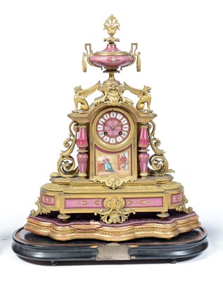 Lot 1256 - Japy Freres, A late 19th Century French gilt metal & pink garniture  mantel clock