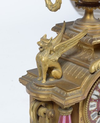 Lot 1256 - Japy Freres, A late 19th Century French gilt metal & pink garniture  mantel clock