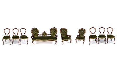Lot 1334 - A Victorian walnut Harlequin nine-piece salon suite