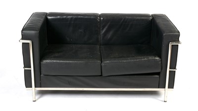 Lot 33 - After Le Corbusier - a LC2 chrome and black leather two seater sofa