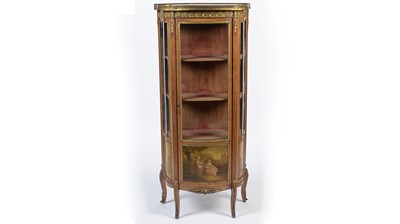 Lot 1360 - An ornate Louis XV style walnut china cabinet/vitrine, late 19th/early 20th Century
