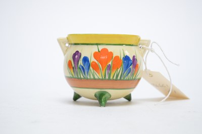 Lot 381 - A Wilkinson Ltd Bizarre by Clarice Cliff ‘Crocus’ hand painted twin handled cauldron bowl