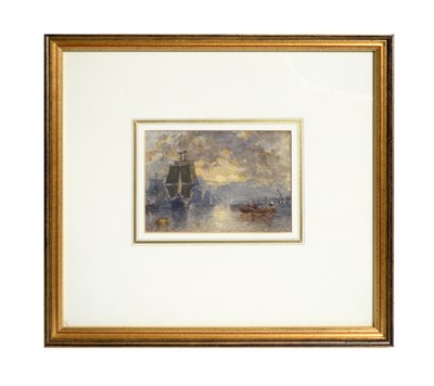 Lot 1055 - N. B - A busy port at dusk | watercolour