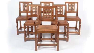 Lot 1337 - Robert 'Mouseman' Thompson (of Kilburn): A set of six 1950's oak dining chairs