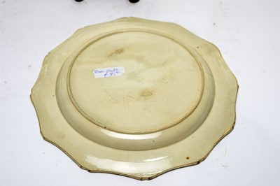 Lot 896 - Pearlware charger, three plates, écuelle cover and stand
