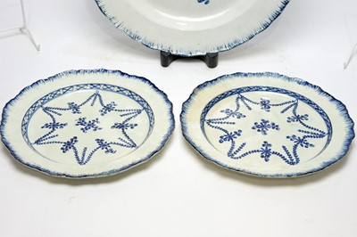 Lot 896 - Pearlware charger, three plates, écuelle cover and stand