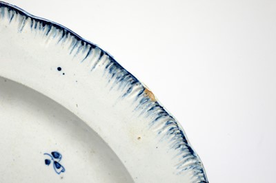 Lot 896 - Pearlware charger, three plates, écuelle cover and stand