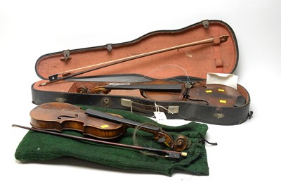 Lot 277 - A 19th century walnut violin; and a similar smaller violin