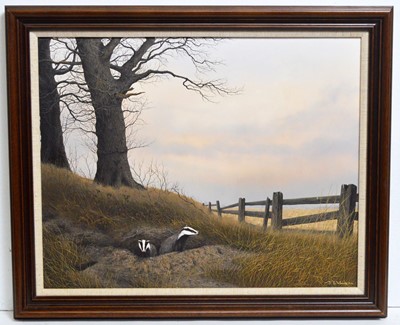 Lot 1131 - Jerry S. Waide - Badgers Emerging from a Sett | oil
