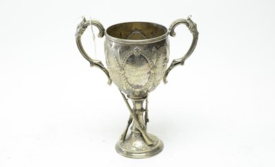 Lot 220 - A Victorian silver plated twin handled trophy cup