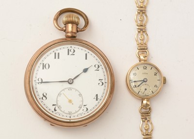 Lot 158 - A 9ct yellow gold cocktail watch, by Leda; and a gilt cased open faced pocket watch