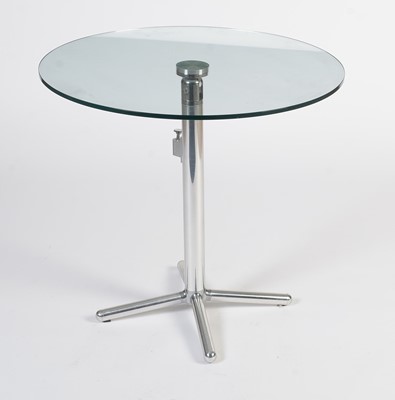 Lot 27 - A contemporary chrome and glass tilt action table / Fritz Hansen - Ice dining chair by Kaspar Salto