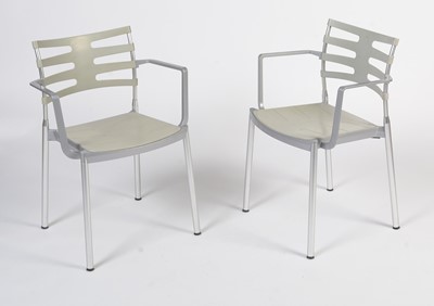 Lot 27 - A contemporary chrome and glass tilt action table / Fritz Hansen - Ice dining chair by Kaspar Salto