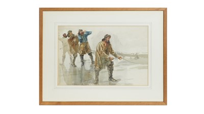 Lot 1051 - Circle of Robert Jobling - Fishermen Bringing in the Catch | watercolour