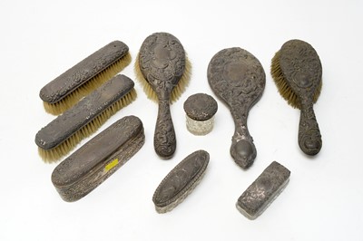 Lot 139 - A selection of silver and silver backed dressing table accessories