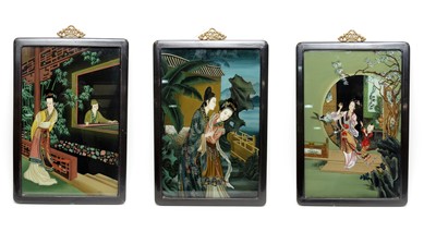 Lot 860 - A set of three Chinese reverse paintings on glass