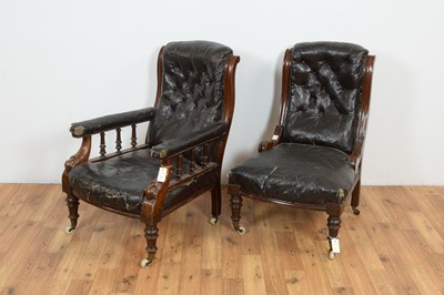 Lot 53 - A Victorian gentleman's button-back easy armchair, and a matching lady's easy chair.