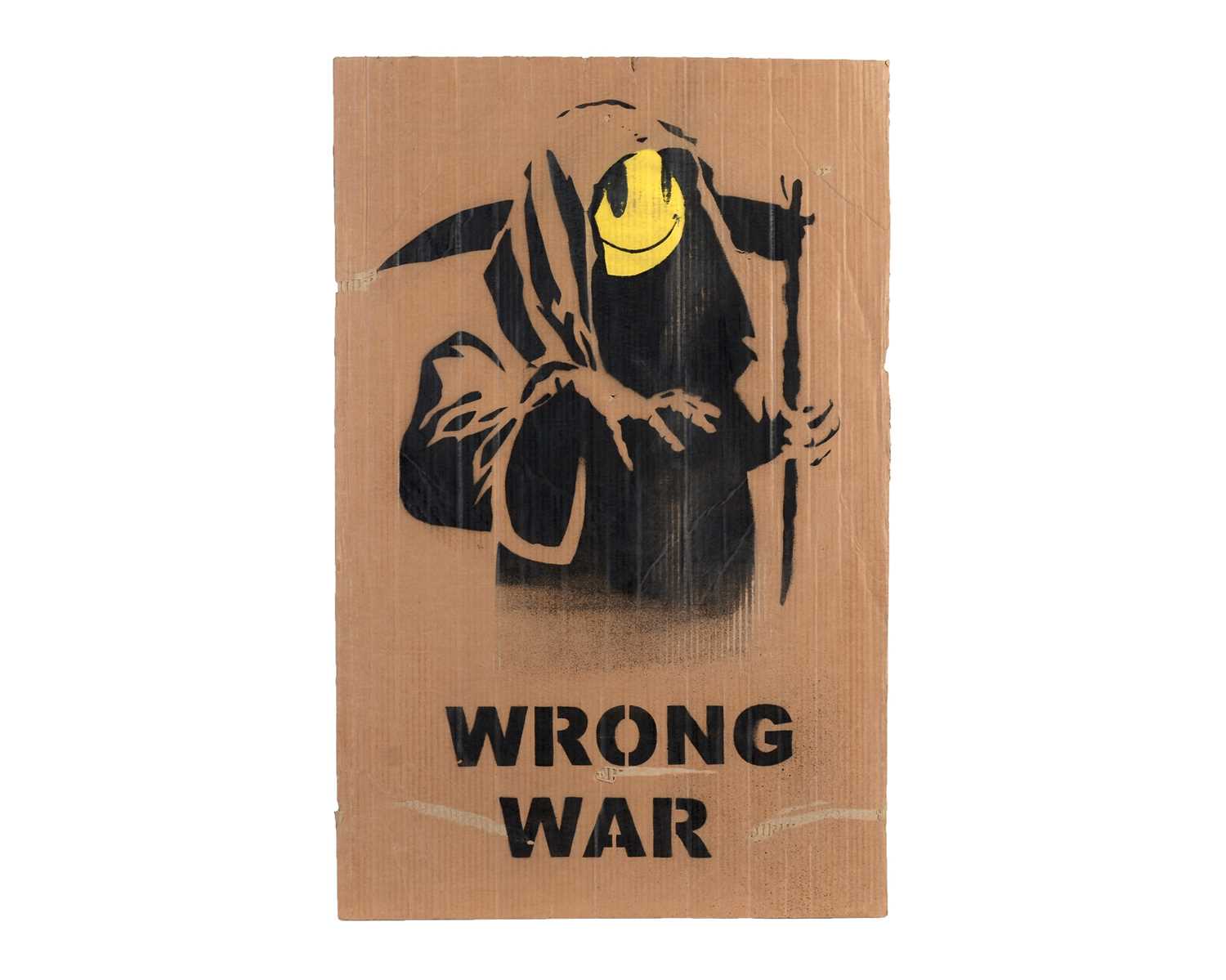Lot 143 - BANKSY - "Grim Reaper" Anti-Iraq War Protest March Plaqard | spray paint on cardboard