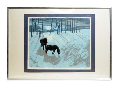 Lot 171 - Evelyn Pottie - Ponies on a Frosty Night | limited edition screenprint