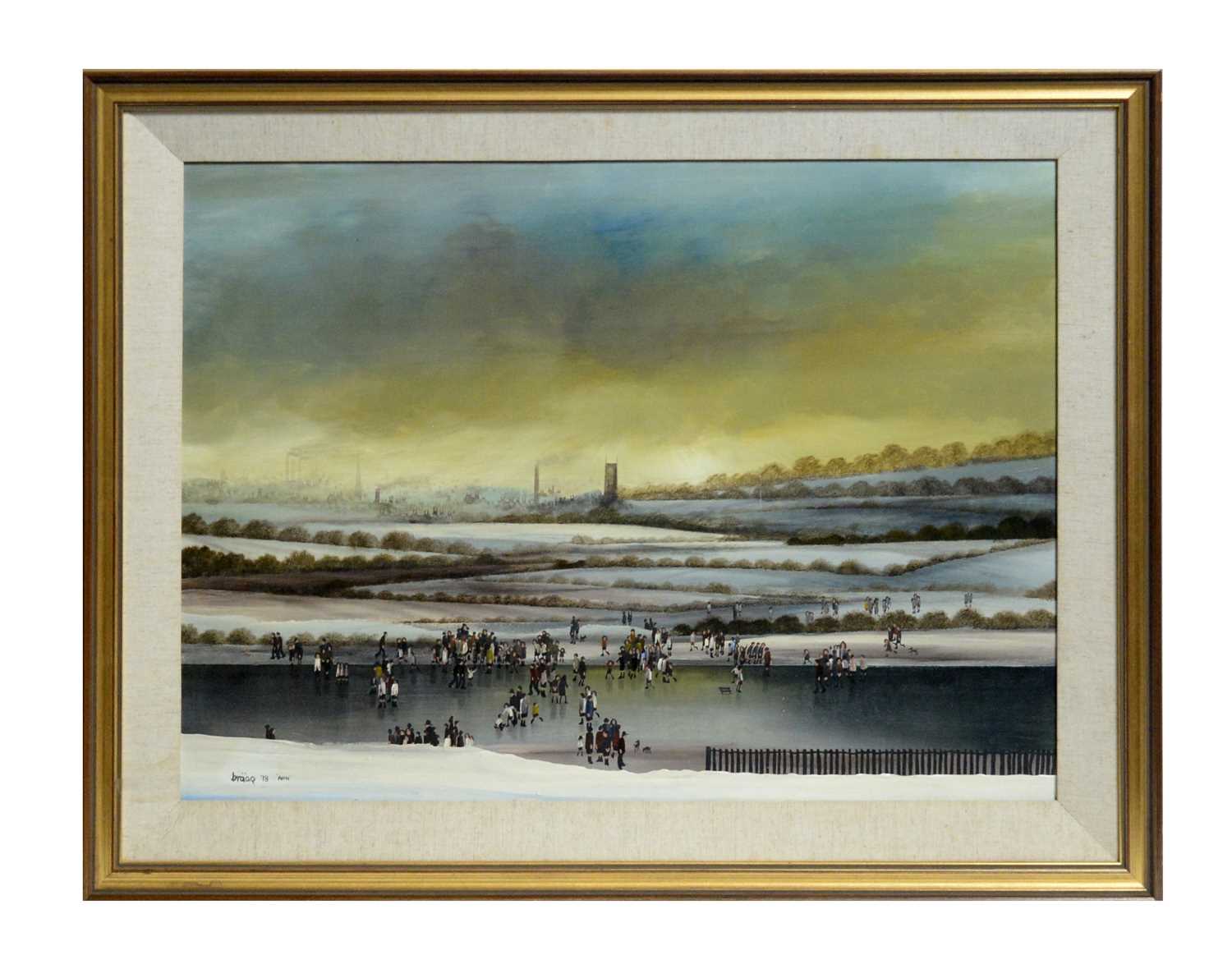 Lot 252 - "Braaq" Brian Shields - Ice Skating on the Lake | oil