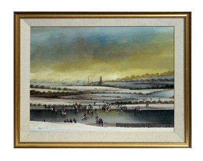 Lot 252 - "Braaq" Brian Shields - Ice Skating on the Lake | oil