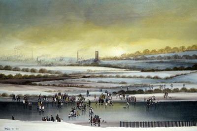 Lot 252 - "Braaq" Brian Shields - Ice Skating on the Lake | oil