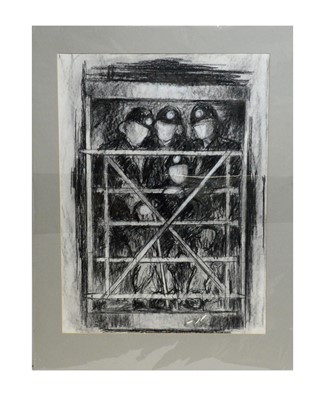 Lot 241 - Tom Dack - Miners Prepare to Descend a Coal Shaft | charcoal