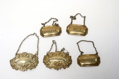 Lot 94 - Two plus three silver decanter labels