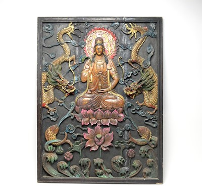 Lot 737 - A carved Chinese wall plaque