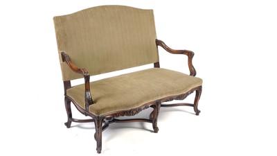 Lot 947 - An attractive 18th Century style carved walnut high back settee, late 19th/early 20th Century