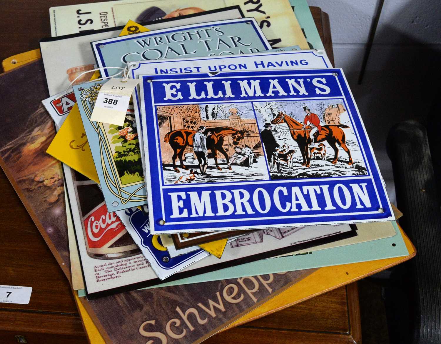 Lot 388 - A collection of enamel advertising and other wall signs