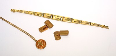 Lot 94 - A  Greek key motif bracelet; cufflinks; and a pendant on chain