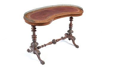 Lot 1398 - An attractive Victorian burr walnut kidney-shaped writing table