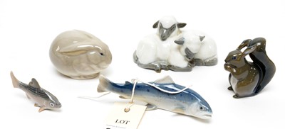 Lot 210 - A Royal Copenhagen decorative ceramic figure of a Pair of Lambs; and four others