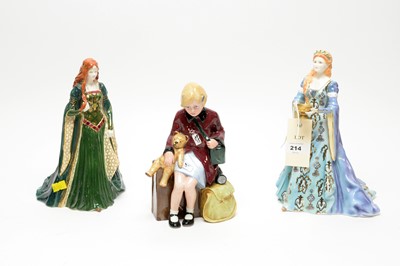 Lot 214 - Two Royal Worcester decorative ceramic figures of ladies; and a Royal Doulton figure