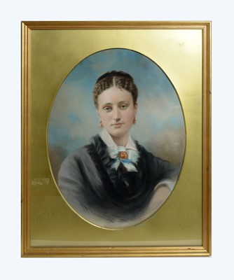Lot 1035 - 19th Century British School - Portrait of a Lady Wearing Etruscan Revival Jewellery | chalk