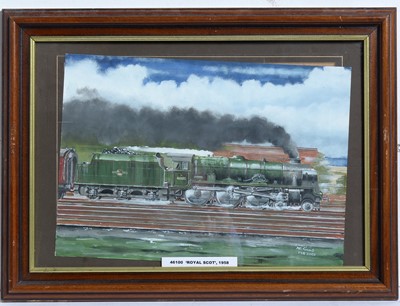 Lot 798 - Arthur Gills - Two train studies, including 46100 'Royal Scot' | watercolour