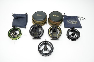 Lot 362 - Two Orvis Battenkill reels; and three spools
