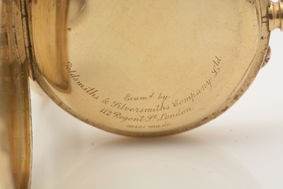 Lot 517 - Goldsmiths & Silversmiths Co Ltd (retailers): an 18ct yellow gold cased half-hunter pocket watch