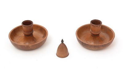 Lot 741 - An early 20th Century travelling pair of fruitwood candlesticks