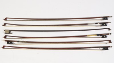 Lot 744 - Six assorted violin bows