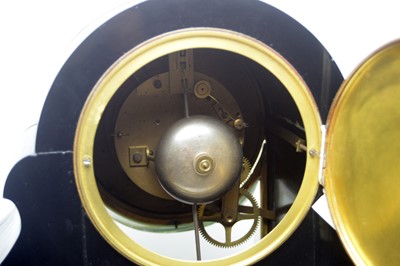 Lot 863 - A French black slate day/date triple dial mantel clock, c.1870