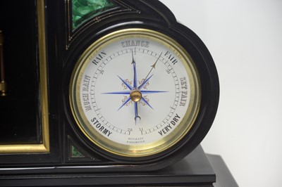 Lot 863 - A French black slate day/date triple dial mantel clock, c.1870
