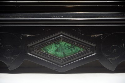 Lot 863 - A French black slate day/date triple dial mantel clock, c.1870