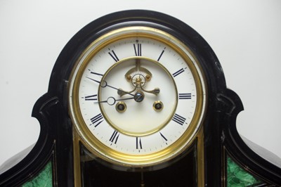 Lot 863 - A French black slate day/date triple dial mantel clock, c.1870